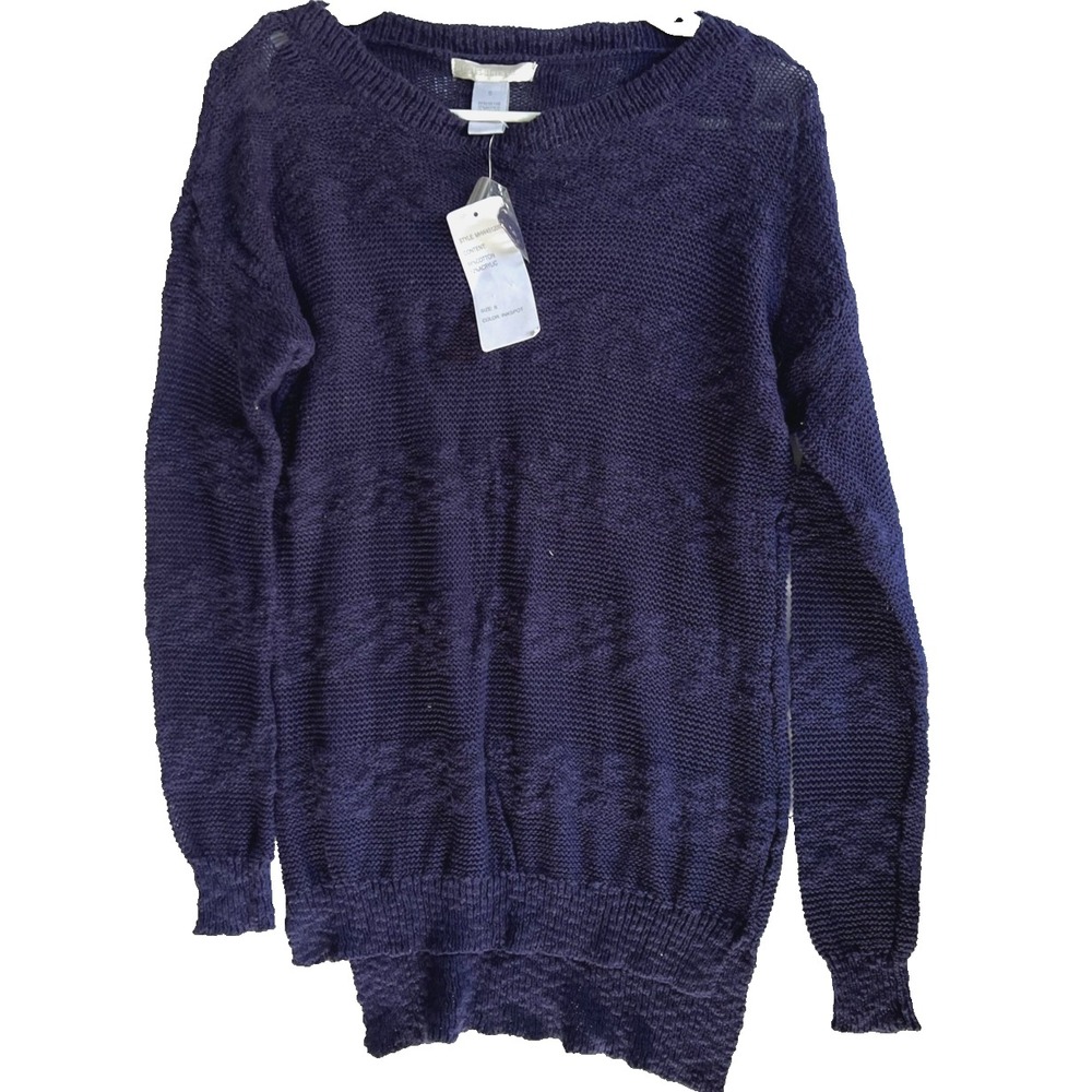 Design History Sweater Women S Blue Open Knit Pullover Long Sleeve Semisheer NWT